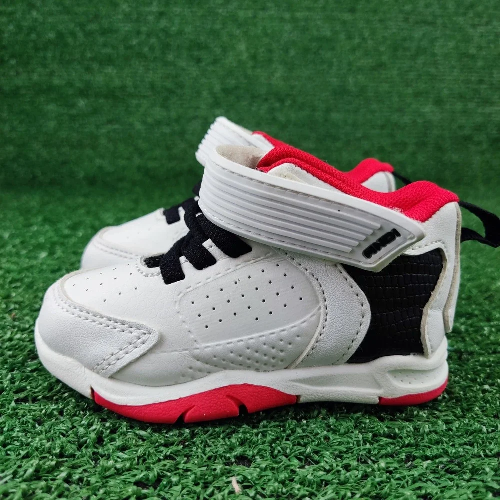 AND1 Basketball Sneakers Kids Size 4 White‎ Red Black High Top Hook Loop Strap